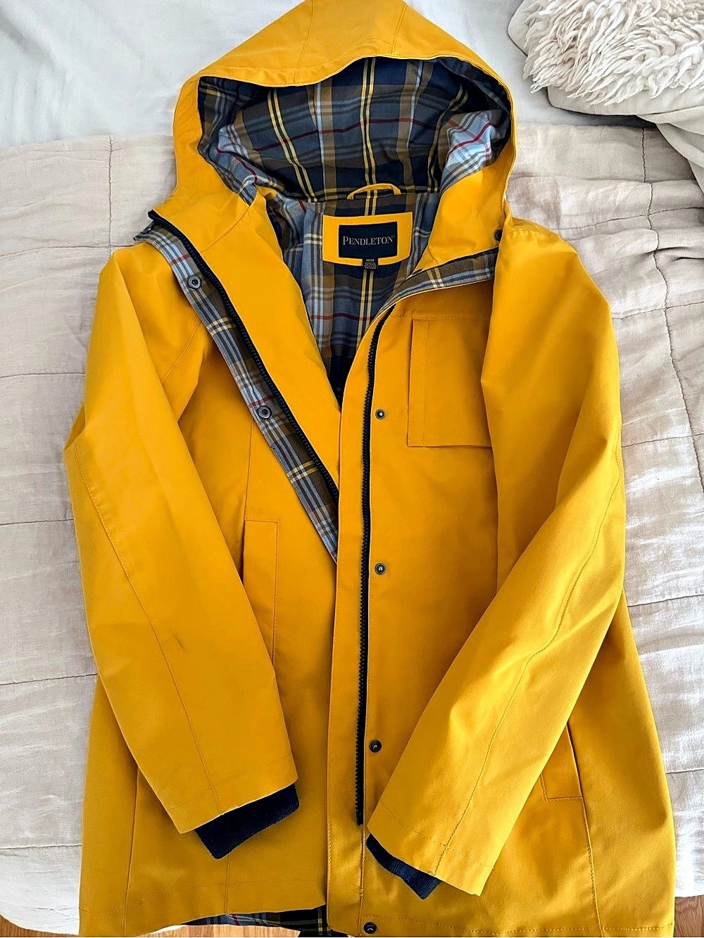 Pendleton Ladies Rain Jacket Yellow & Blue Plaid Size Medium